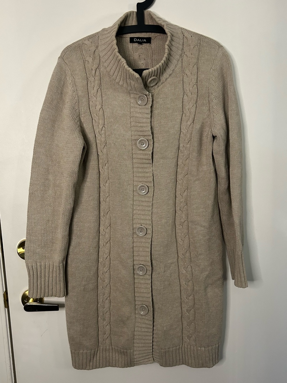 Dalia Women’s Beige Long Cable-Knit Button Cardigan Size XL